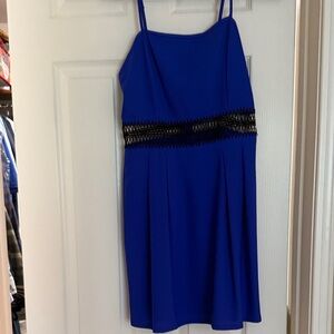 Blue Dress with Black Lace Detail